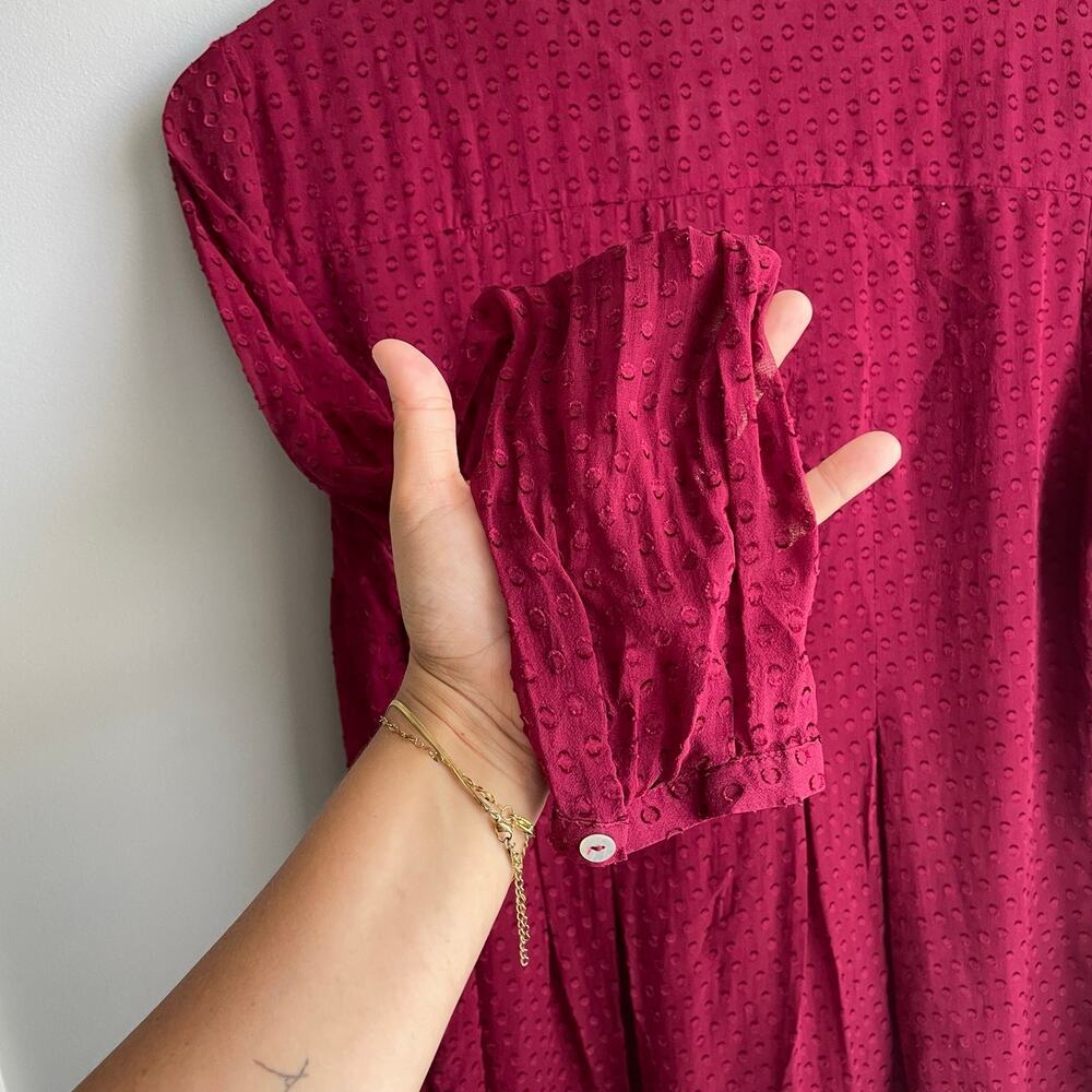 Meadow Rue Anthropologie Red Silk Blend Button Up Blouse Neck Tie Clip Dot sz M - Picture 7 of 14